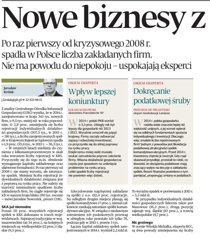 nowe firmy w Polsce w 2014 r