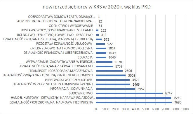 nowe firmy w KRS wg klas PKD grudzień 2020 r. 