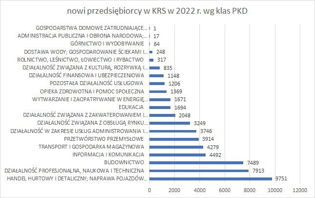 nowe firmy w KRS wg klas PKD 2022 r. 