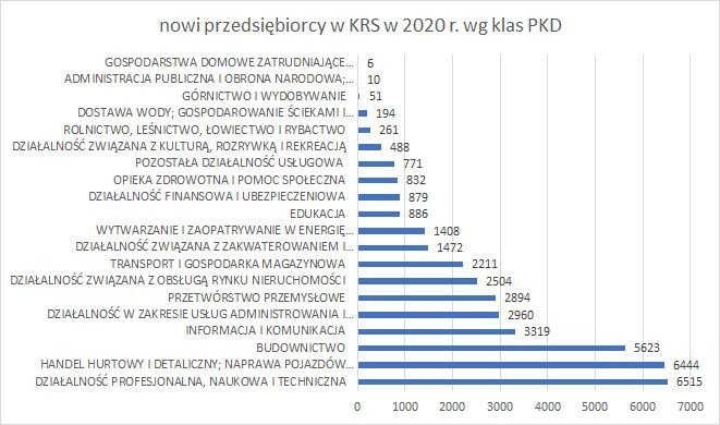 nowe firmy w KRS wg klas PKD październik 2020 r. 