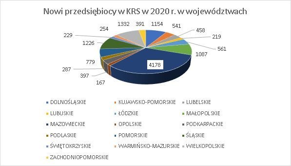 nowe firmy w KRS w województwach 2020 r. marzec