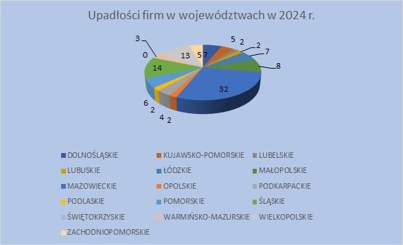 upadłości firm w województwach  2024
