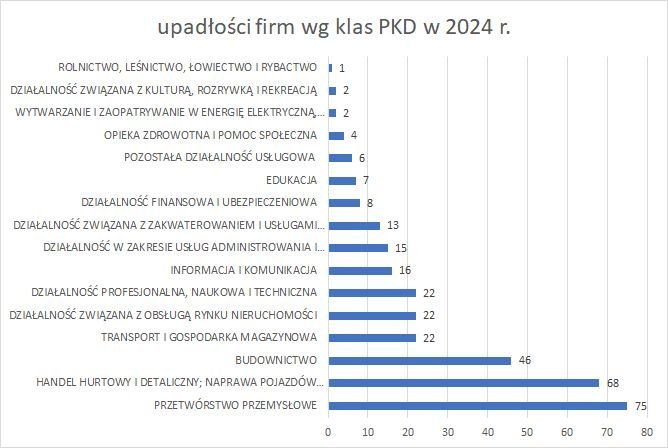 upadłości firm wg klas PKD 2024 r 